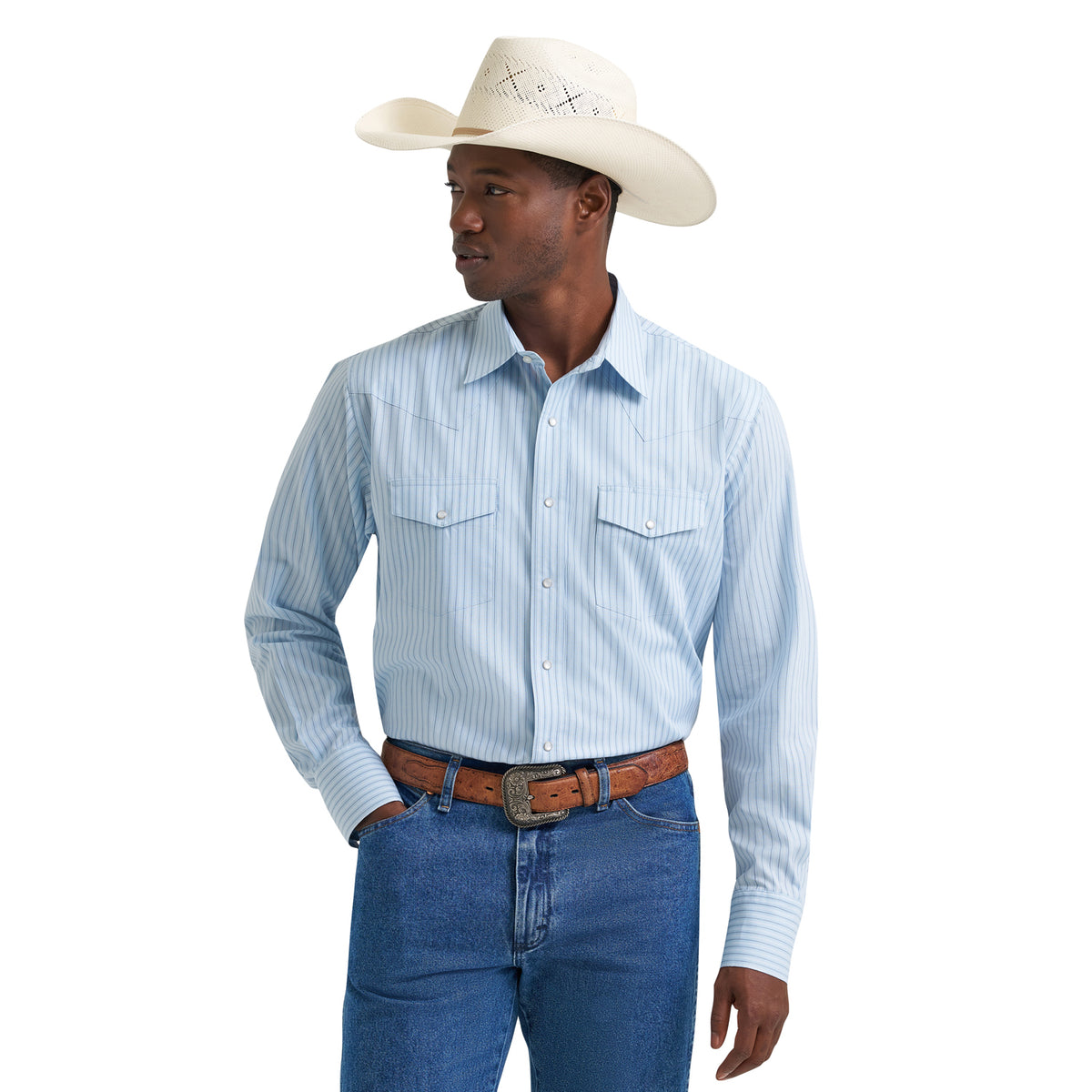 Wrangler Men's Long Sleeve Western Stripe Pearl Snap Shirt