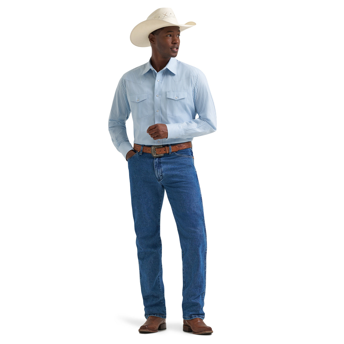 Wrangler Men's Long Sleeve Western Stripe Pearl Snap Shirt Work Shirts Wrangler