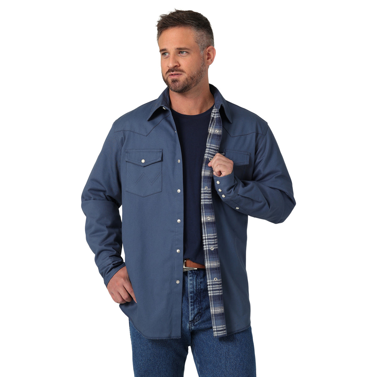 Wrangler Men's Flannel Lined Snap Front Work Shirt Work Shirts Wrangler Vintage Indigo M Reg