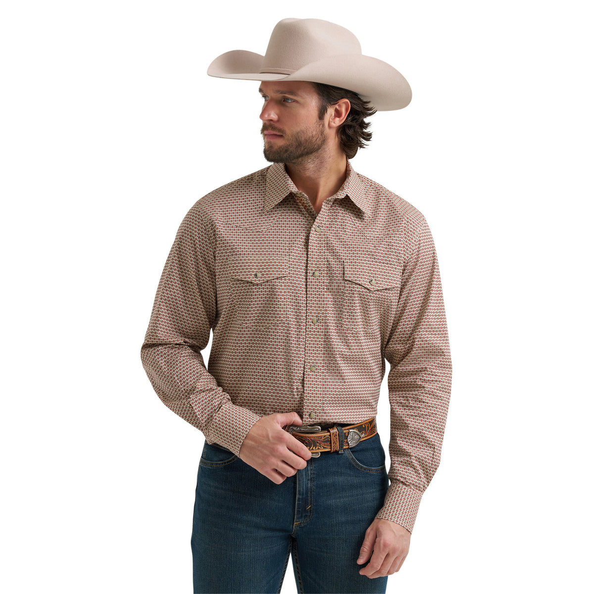 Wrangler Men's 20X Competition Advanced Comfort Long Sleeve Two Pocket Western Snap Shirt Work Shirts Wrangler Red/Brown 2XL Reg