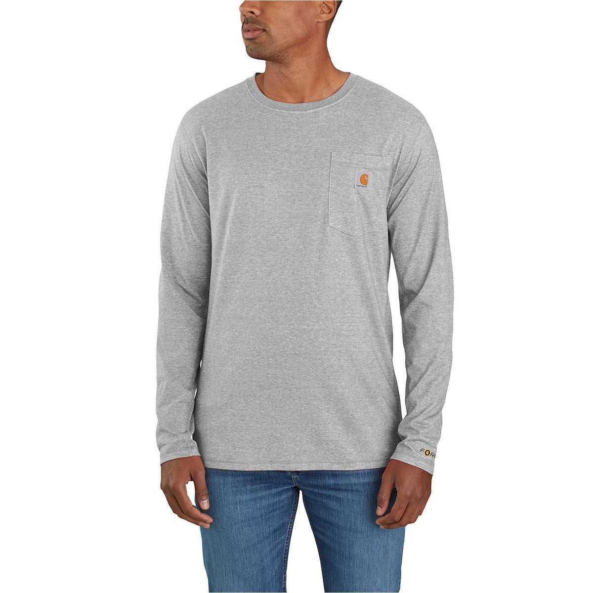 Carhartt Men's Force® Relaxed Fit Long Sleeve Pocket T-Shirt Long Sleeve T-Shirts Carhartt Heather Grey 2XL Reg
