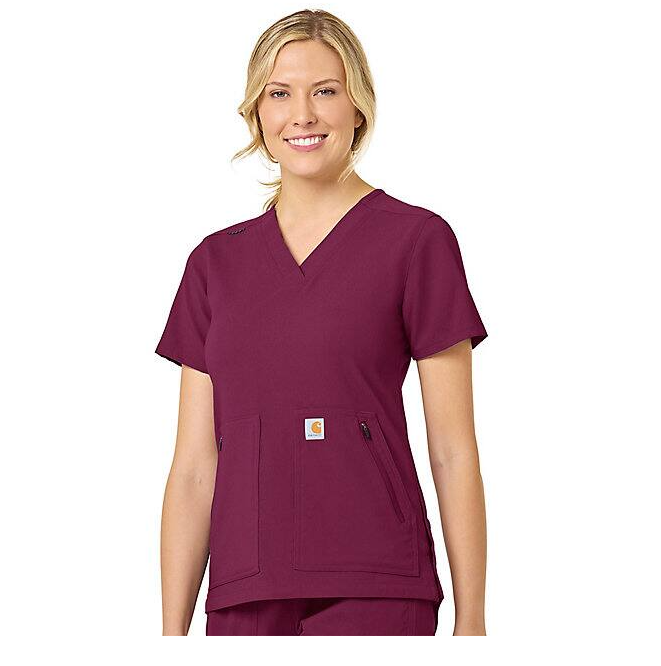 Carhartt Women's Rugged Flex® 4 Pocket V-Neck Scrub Top Scrubs Carhartt Wine 2XL Reg