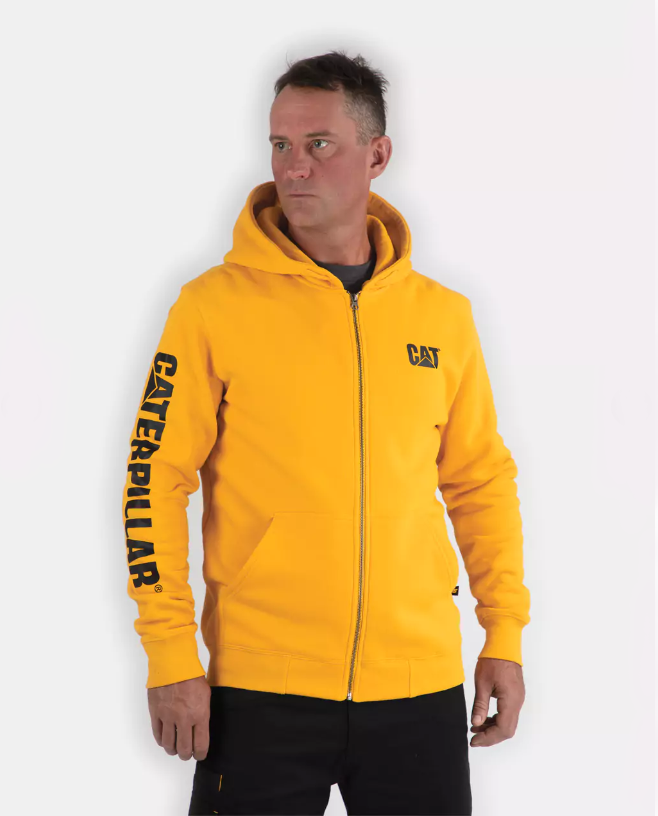 CAT Men's Full Zip Hooded Sweatshirt Sweatshirts & Hoodies CAT Mustard Yellow Heather 2XL Reg