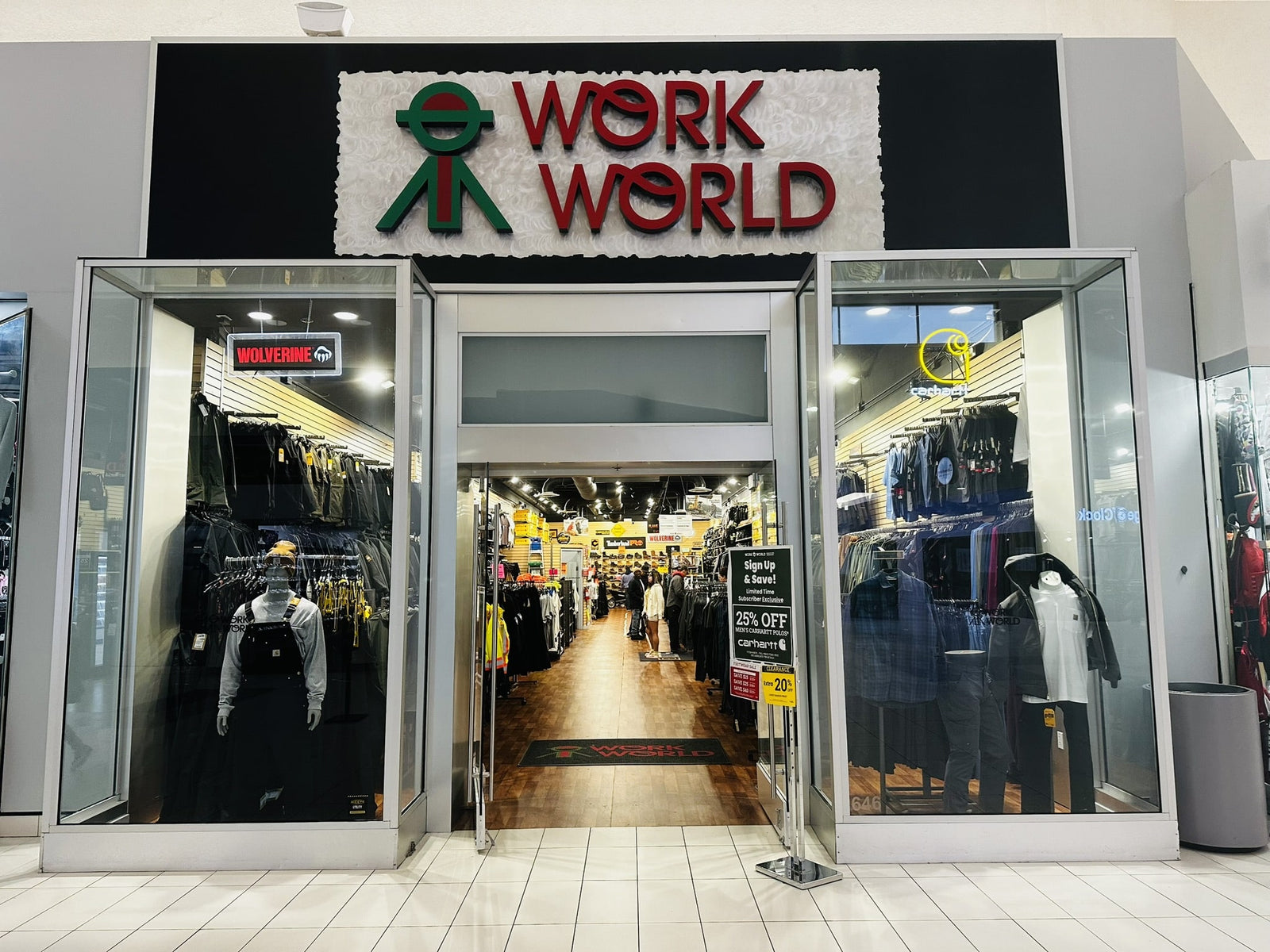 The storefront of Work World in Hayward, California. 