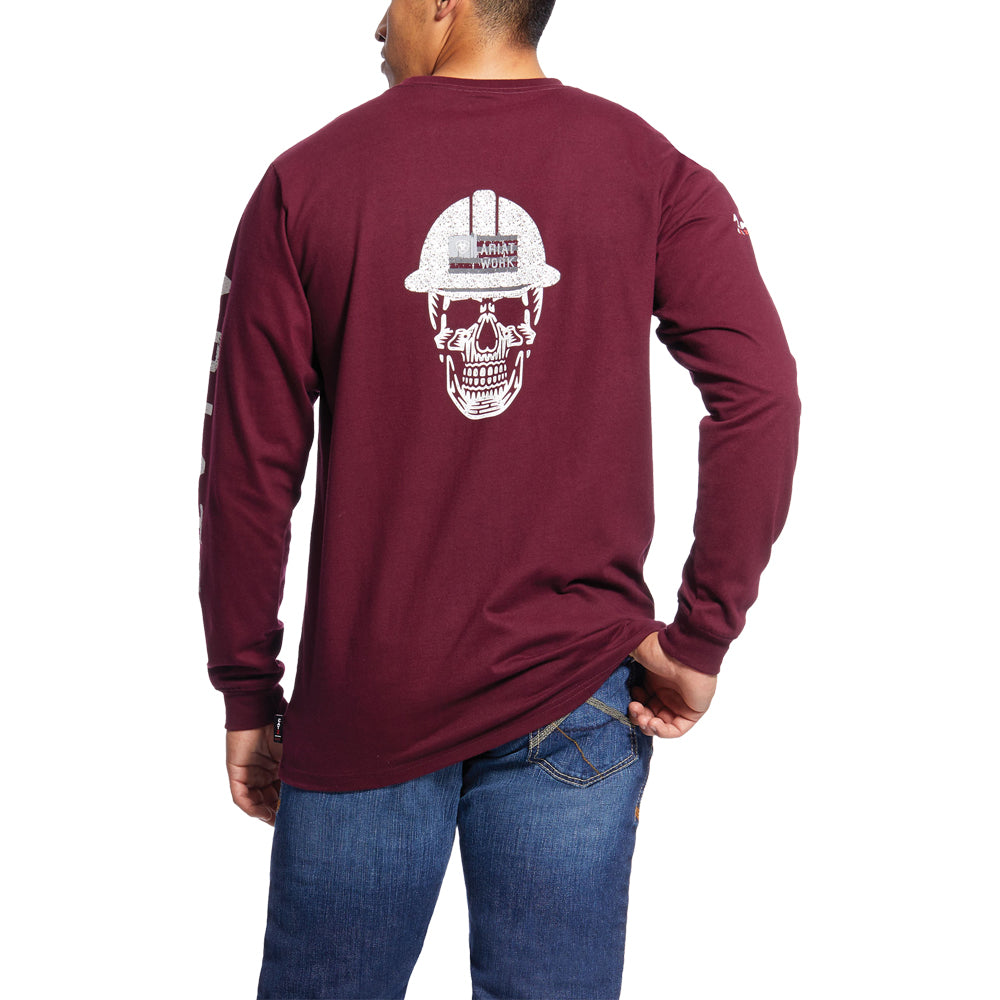 Ariat Men&#39;s Flame Resistant Roughneck Skull Graphic Long Sleeve T-Shirt_Malbec - Work World - Workwear, Work Boots, Safety Gear
