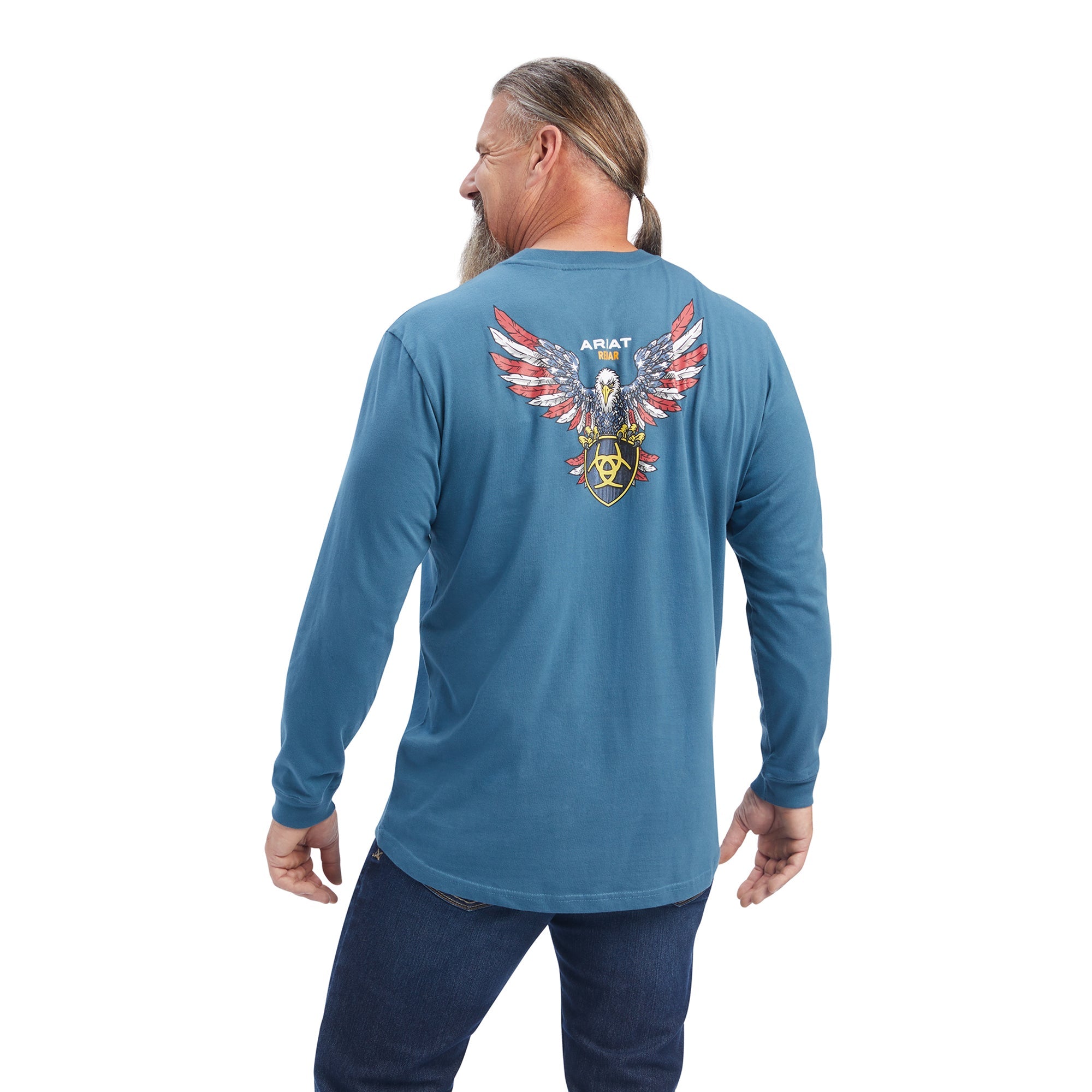 Ariat Men's Rebar Cotton Strong American Raptor Long Sleeve T-Shirt_Indian Teal - Work World - Workwear, Work Boots, Safety Gear
