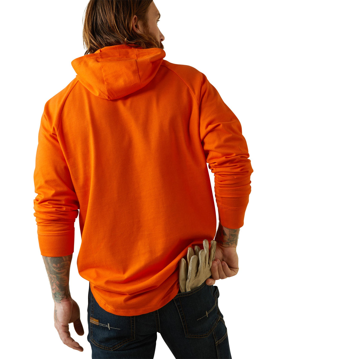 Ariat Men&#39;s Rebar Cotton Strong Hooded Long Sleeve T-Shirt_Bright Orange - Work World - Workwear, Work Boots, Safety Gear