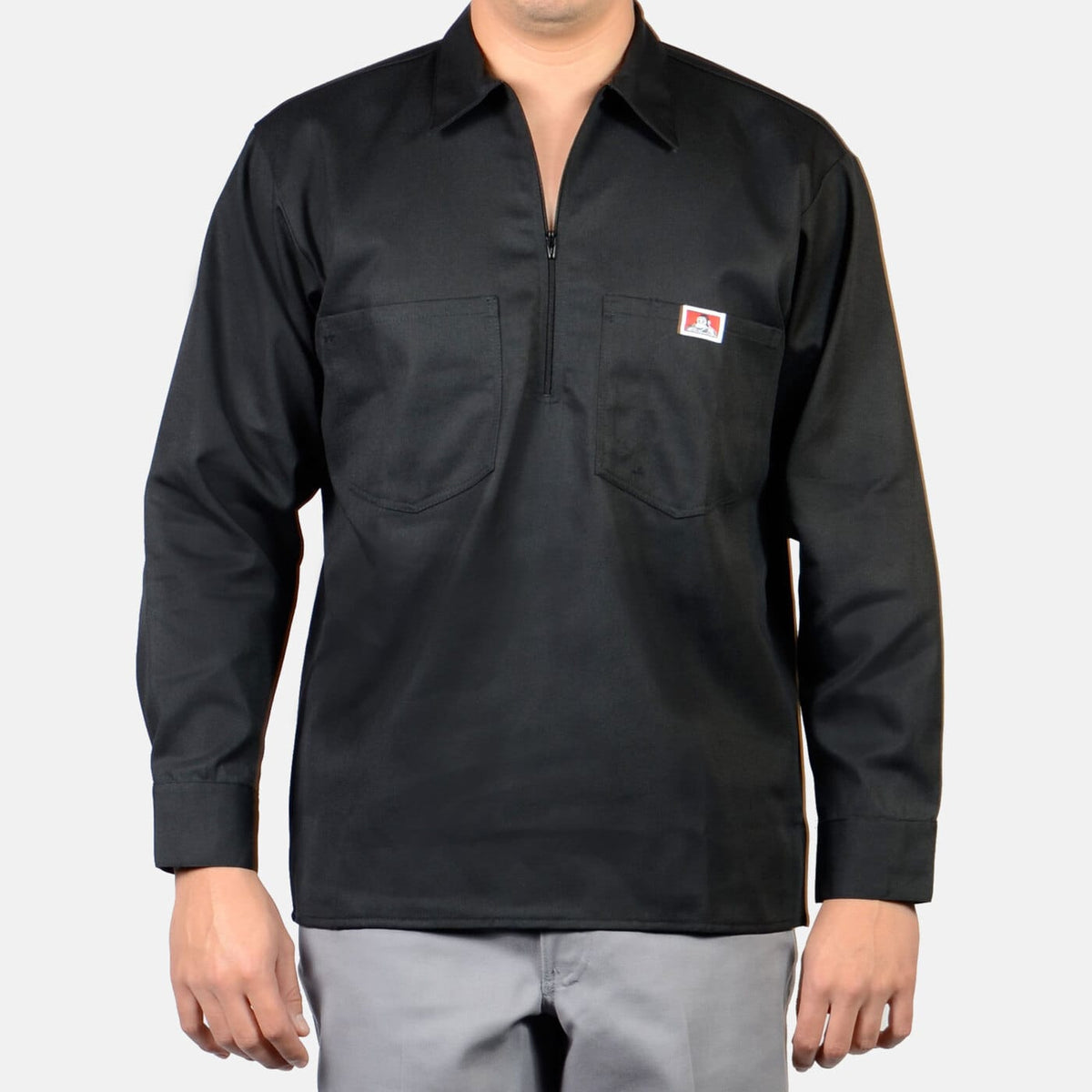 Ben Davis Men's Long Sleeve Half Zip Work Shirt Work Shirts Ben Davis Black 2XL Reg