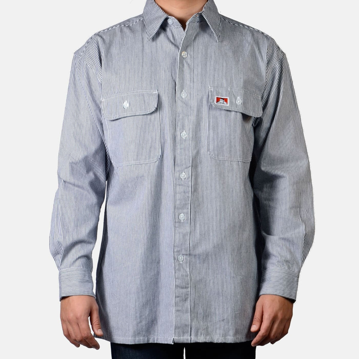 Ben Davis Men&#39;s Button-Up 100% Cotton Long Sleeve Work Shirt_Hickory - Work World - Workwear, Work Boots, Safety Gear