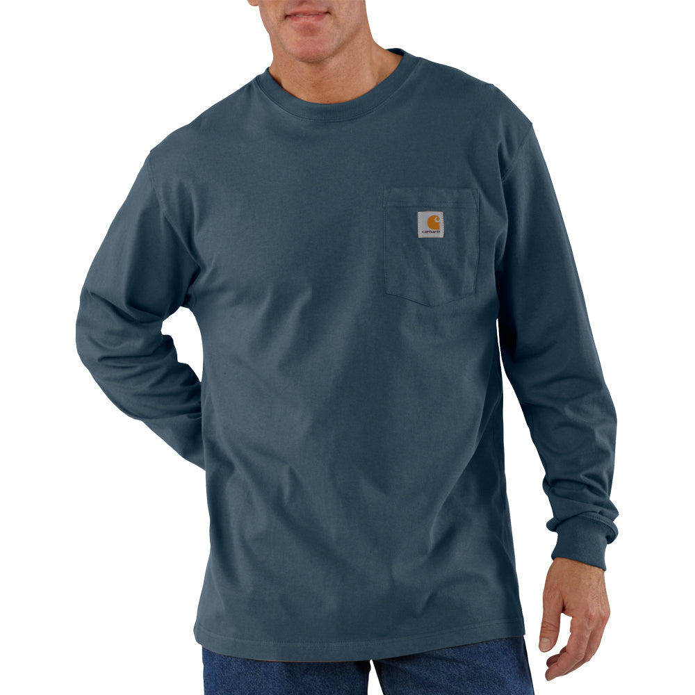 Carhartt Men&#39;s Long Sleeve Pocket T-Shirt_Bluestone - Work World - Workwear, Work Boots, Safety Gear