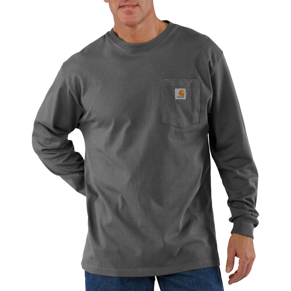 Carhartt Men&#39;s Long Sleeve Pocket T-Shirt_Charcoal - Work World - Workwear, Work Boots, Safety Gear