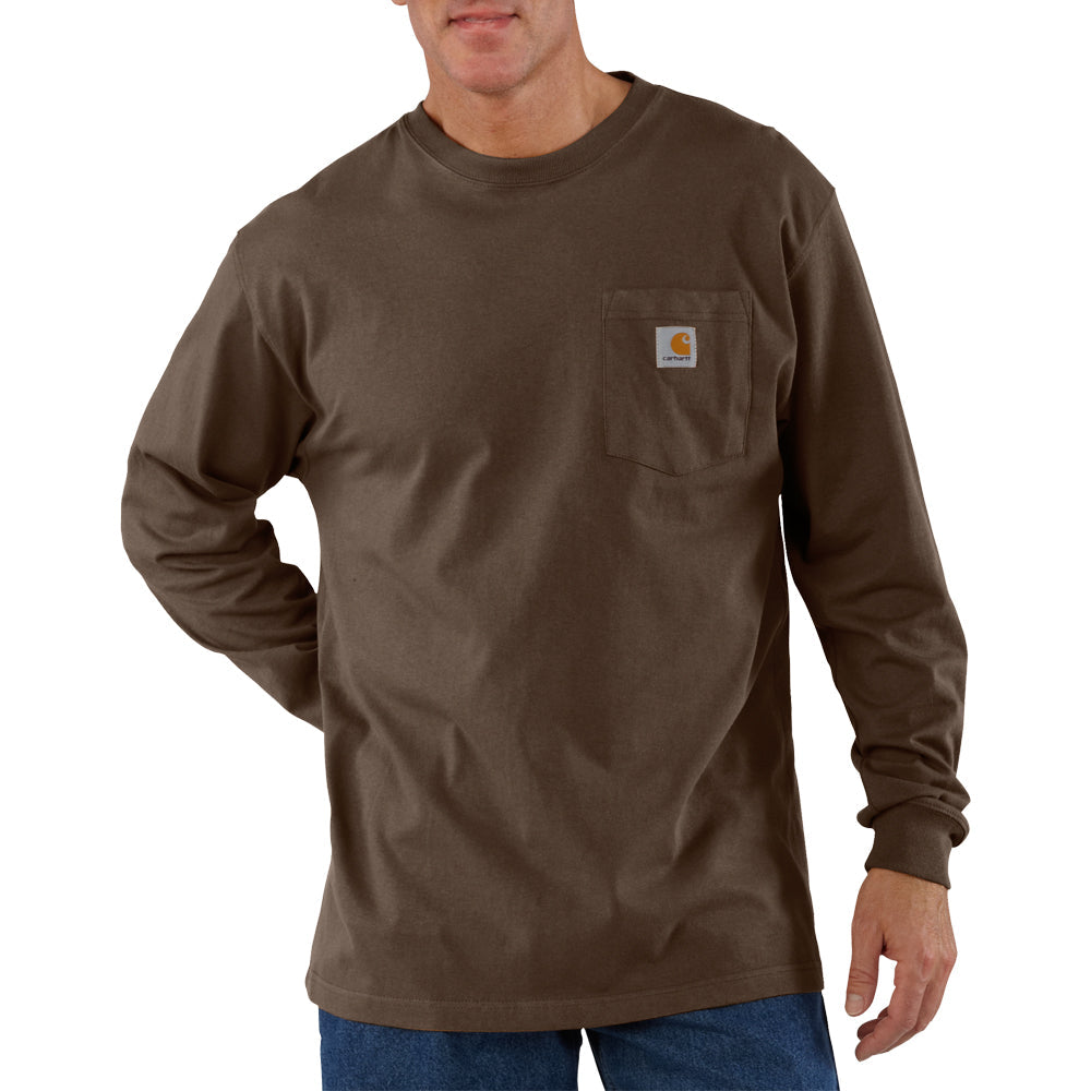Carhartt Men&#39;s Long Sleeve Pocket T-Shirt_Dark Brown - Work World - Workwear, Work Boots, Safety Gear