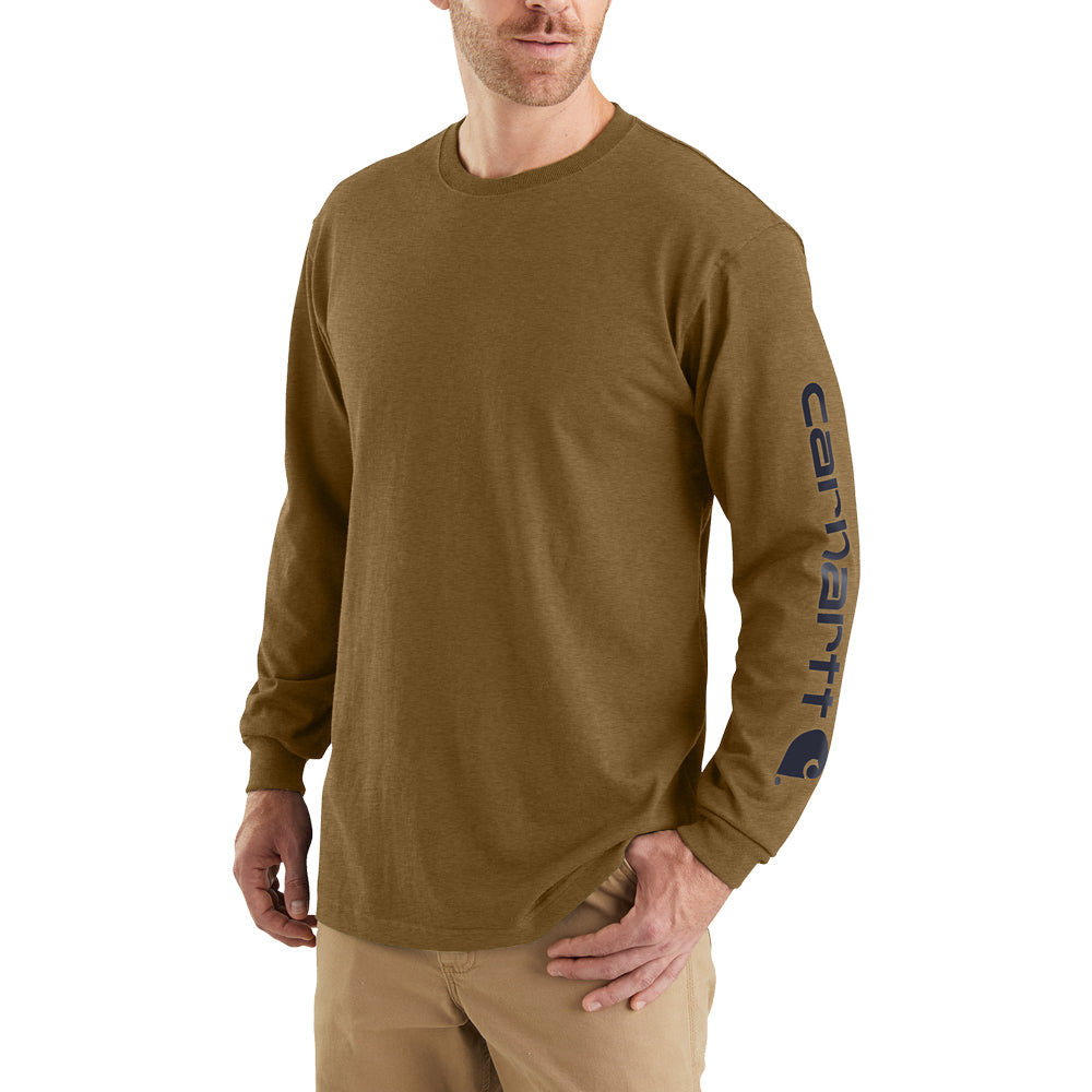 Carhartt Men&#39;s Signature Logo Long Sleeve T-Shirt_Oiled Walnut Heather - Work World - Workwear, Work Boots, Safety Gear