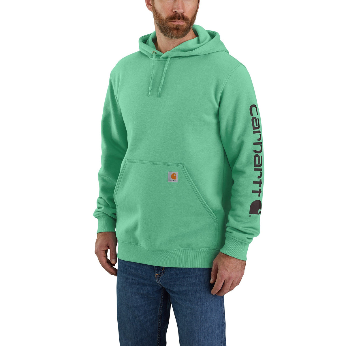 Carhartt Men&#39;s Signature Logo Hooded Pullover Sweatshirt_Sea Green Space Dye - Work World - Workwear, Work Boots, Safety Gear