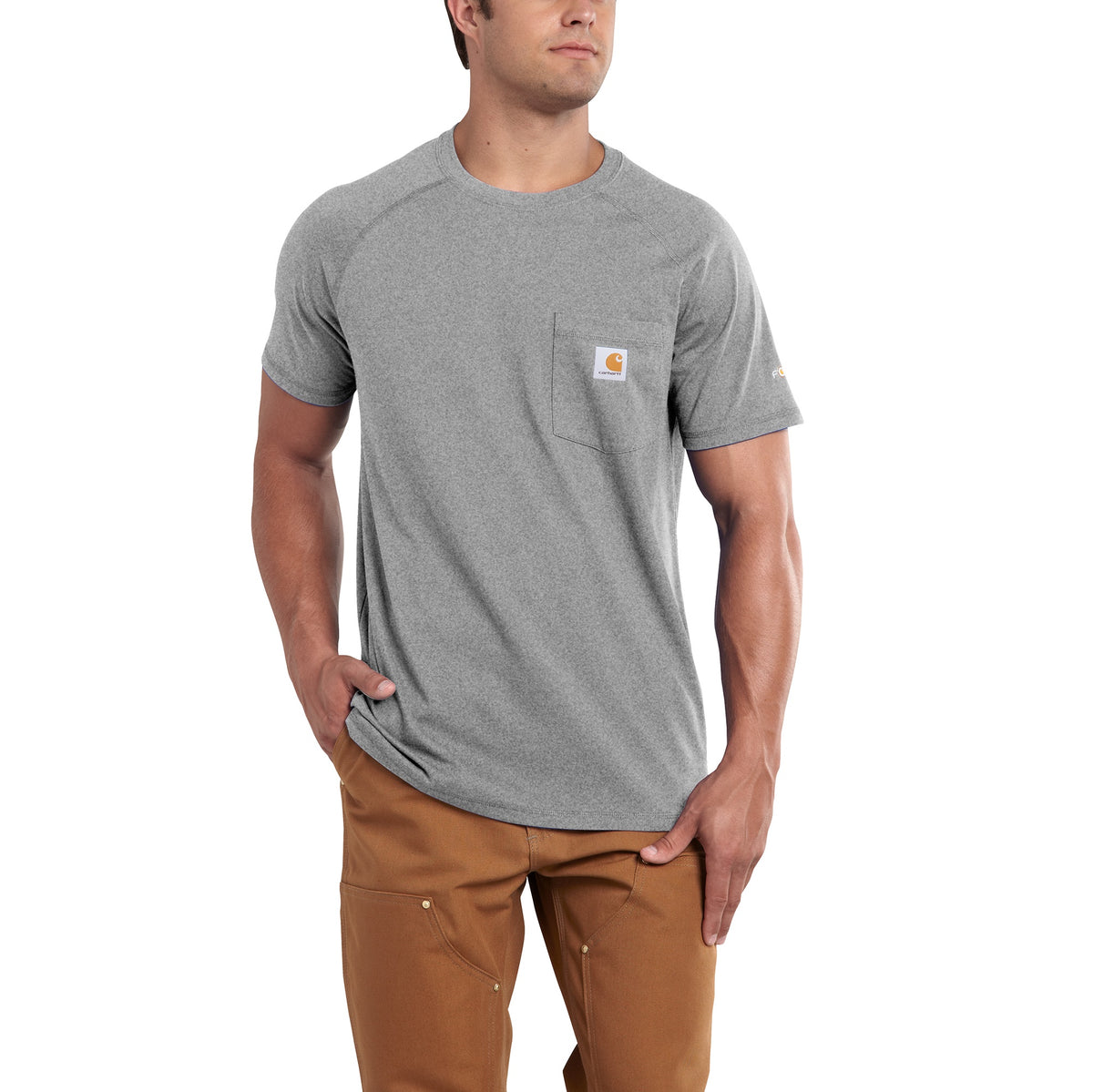 Carhartt Men&#39;s Force® Delmont Short Sleeve T-Shirt_Granite Heather - Work World - Workwear, Work Boots, Safety Gear