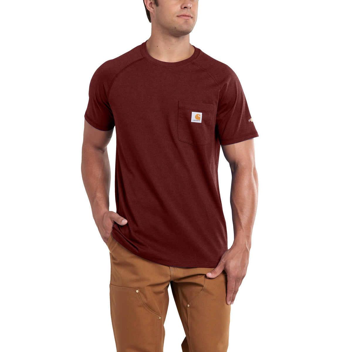 Carhartt Men&#39;s Force® Delmont Short Sleeve T-Shirt_Red/Brown Heather - Work World - Workwear, Work Boots, Safety Gear