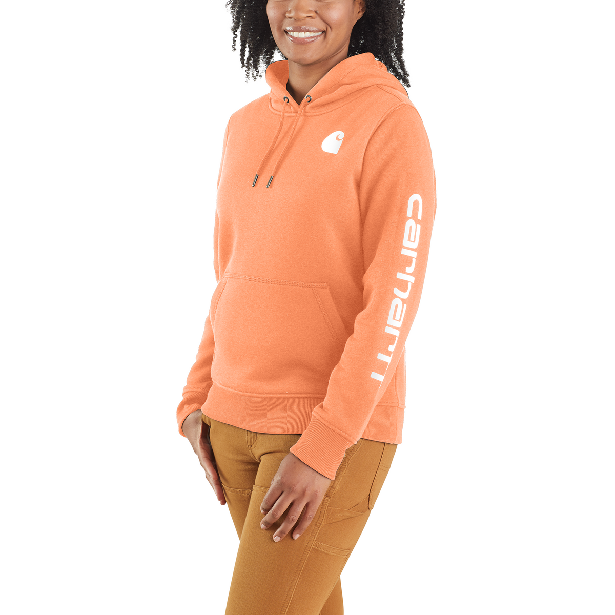 Carhartt Women&#39;s Clarksburg Graphic Sleeve Hoodie_Dusty Orange Heather - Work World - Workwear, Work Boots, Safety Gear