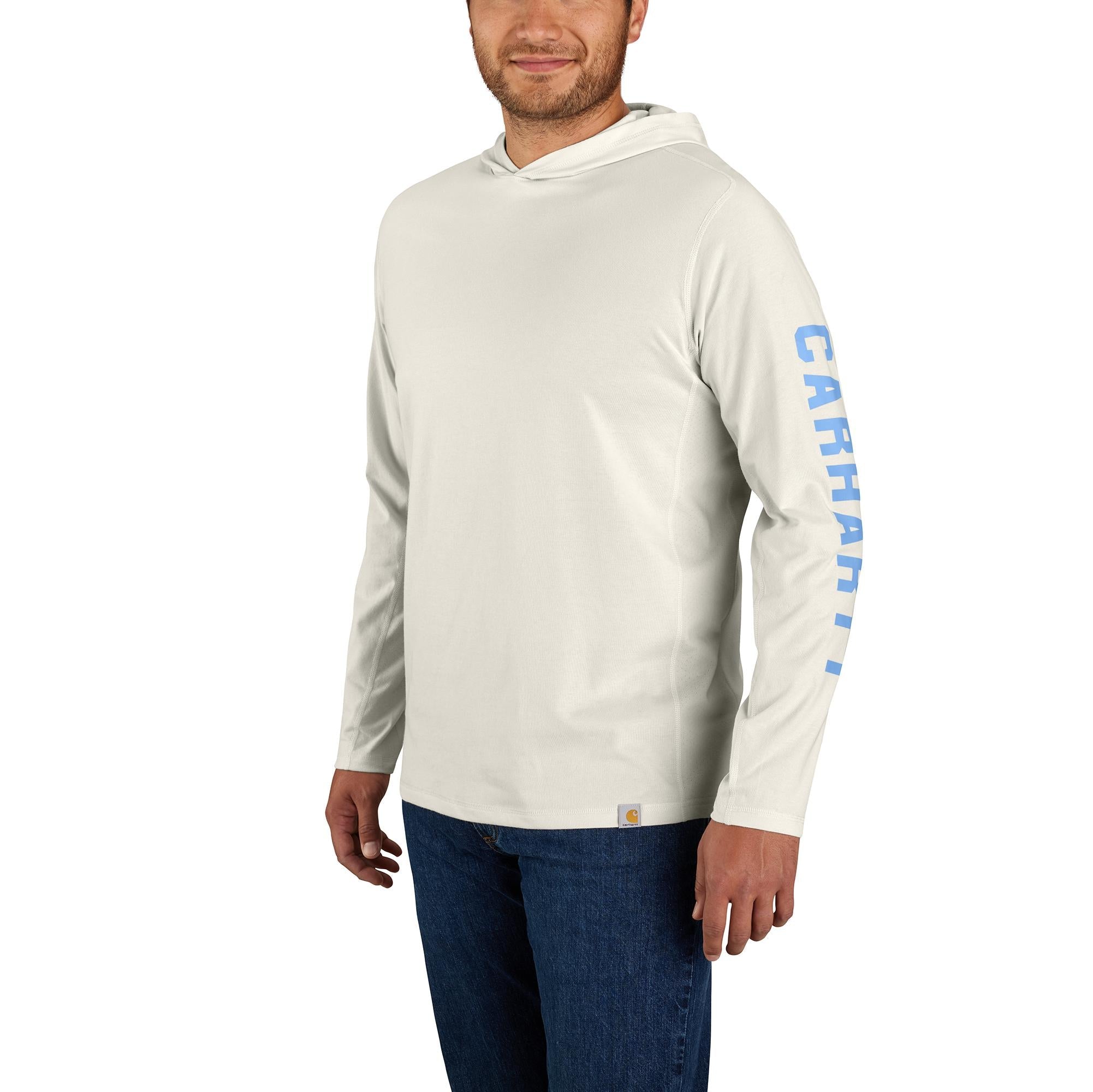Carhartt Men's Force Relaxed Fit Midweight Long-Sleeve Logo Graphic Hooded T-Shirt - Malt