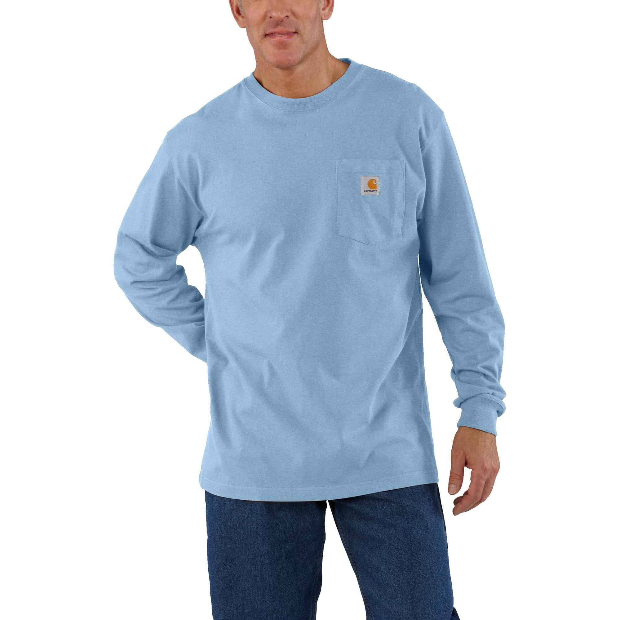Carhartt Men's Long Sleeve Pocket T-Shirt_Alpine Blue Heather - Work World - Workwear, Work Boots, Safety Gear