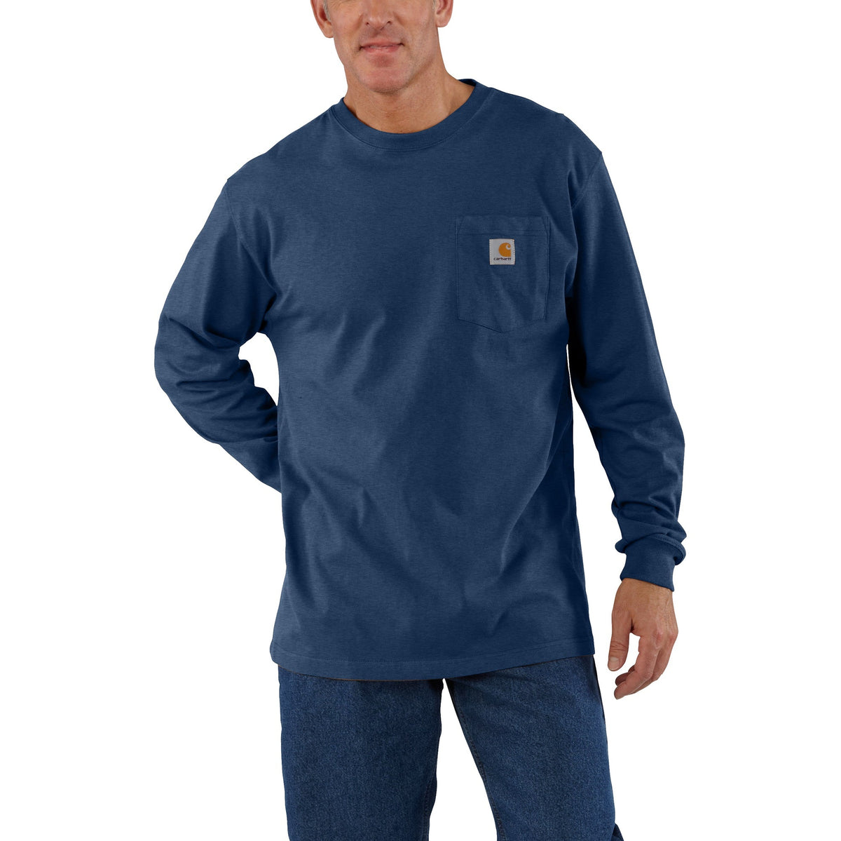 Carhartt Men&#39;s Long Sleeve Pocket T-Shirt_Dark Cobalt Blue Heather - Work World - Workwear, Work Boots, Safety Gear