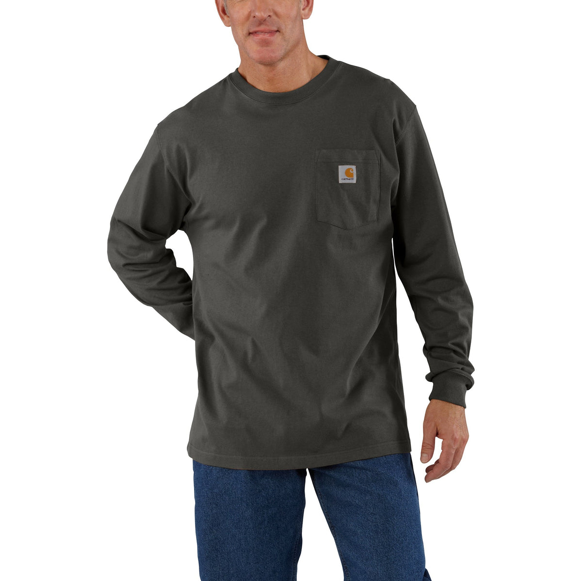 Carhartt Men&#39;s Long Sleeve Pocket T-Shirt_Peat - Work World - Workwear, Work Boots, Safety Gear