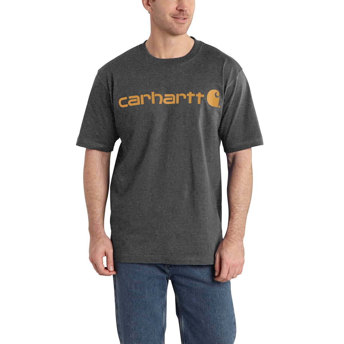 Carhartt Men&#39;s Signature Logo Short Sleeve T-Shirt_Carbon Heather - Work World - Workwear, Work Boots, Safety Gear
