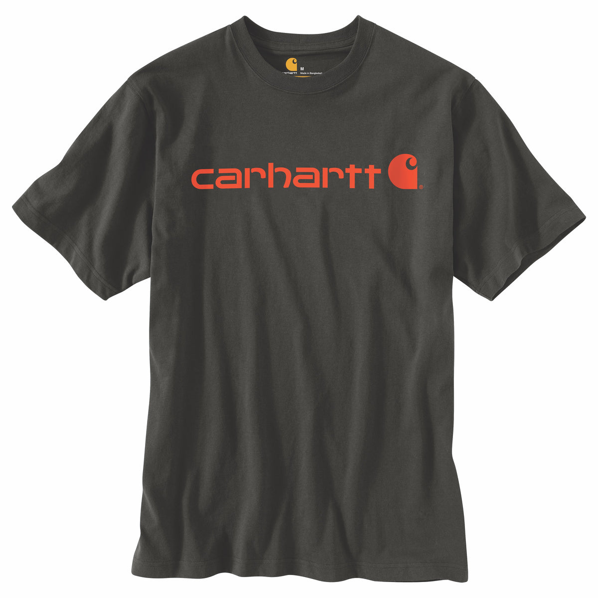 Carhartt Men&#39;s Signature Logo Short Sleeve T-Shirt_Peat/Bold Orange - Work World - Workwear, Work Boots, Safety Gear