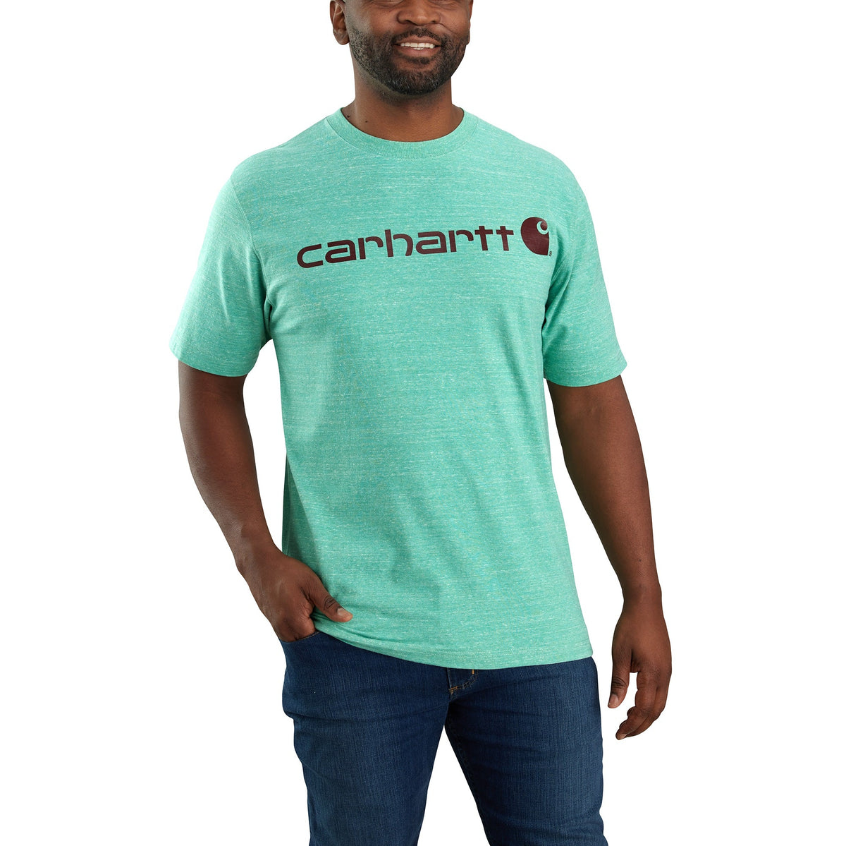 Carhartt Men&#39;s Signature Logo Short Sleeve T-Shirt_Sea Green Snow Heather - Work World - Workwear, Work Boots, Safety Gear