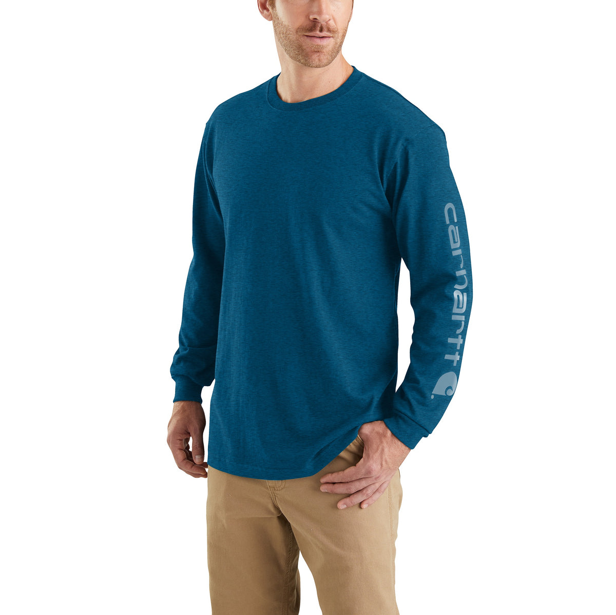 Carhartt Men&#39;s Signature Logo Long Sleeve T-Shirt_Bold Blue Heather - Work World - Workwear, Work Boots, Safety Gear