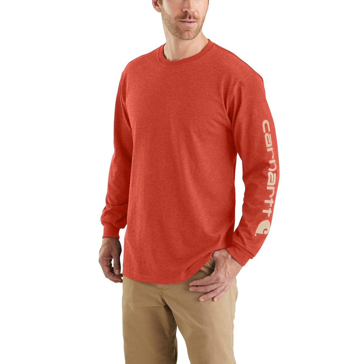 Carhartt Men&#39;s Signature Logo Long Sleeve T-Shirt_Desert Orange Heather - Work World - Workwear, Work Boots, Safety Gear