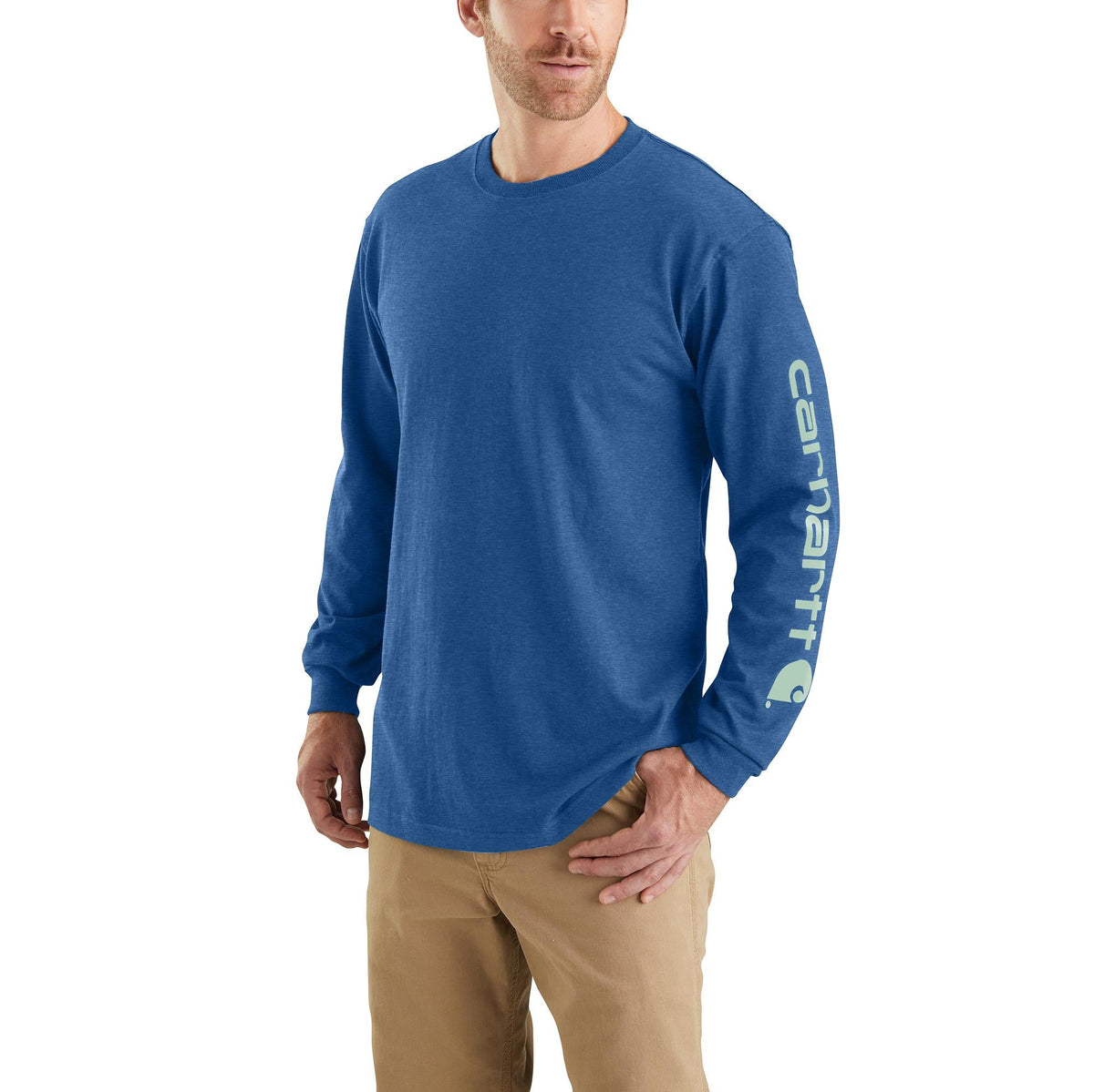 Carhartt Men&#39;s Signature Logo Long Sleeve T-Shirt_Lakeshore Heather - Work World - Workwear, Work Boots, Safety Gear