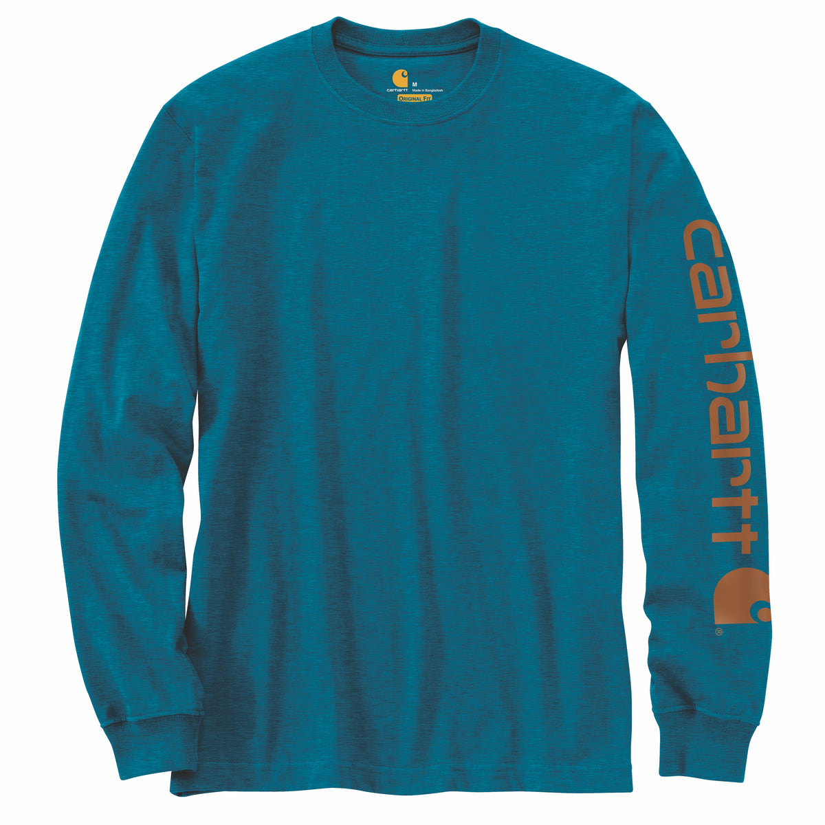 Carhartt Men&#39;s Signature Logo Long Sleeve T-Shirt_Ocean Blue Heather - Work World - Workwear, Work Boots, Safety Gear