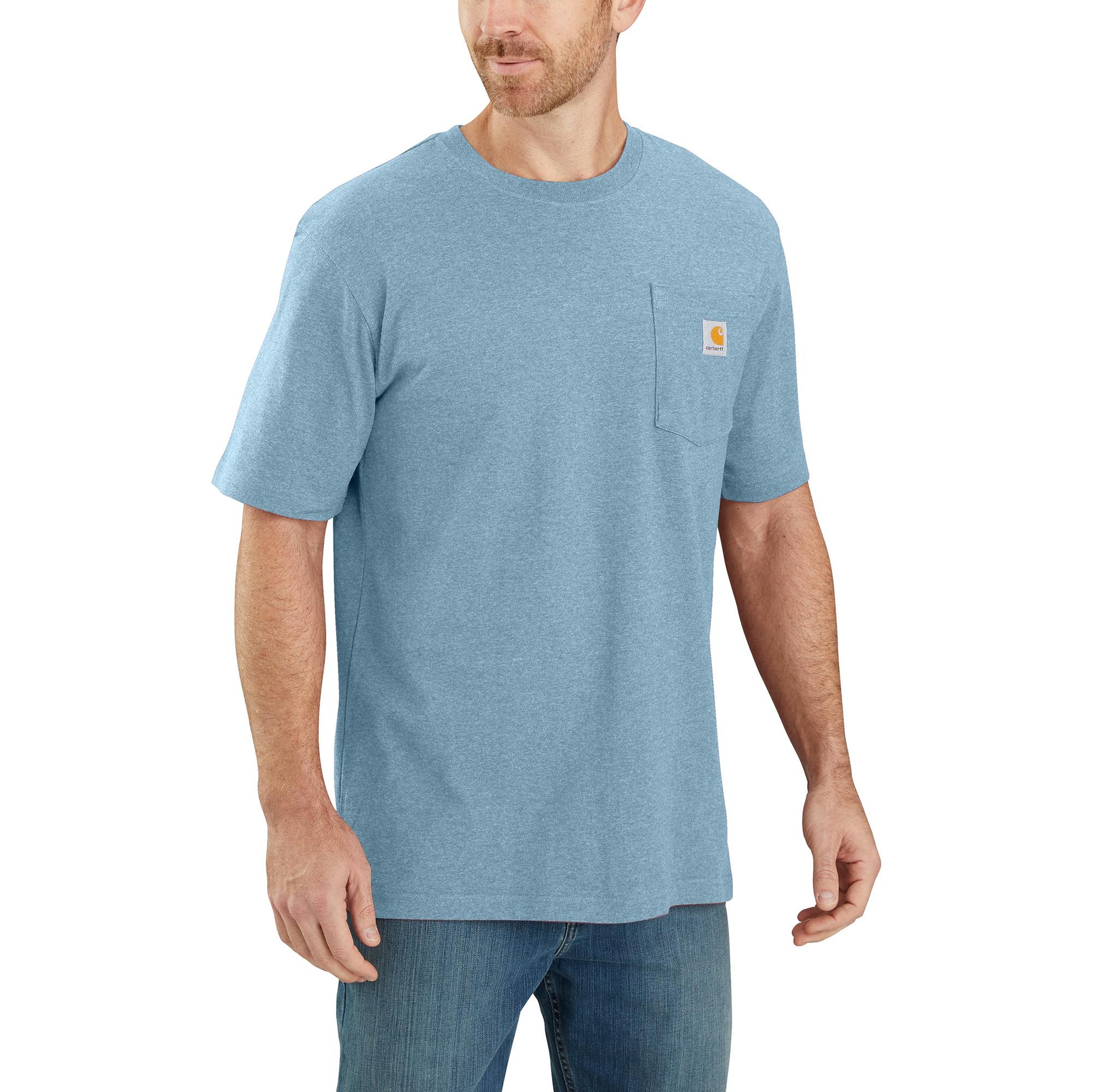 Carhartt Men's Short Sleeve Pocket T-Shirt_Alpine Blue Heather - Work World - Workwear, Work Boots, Safety Gear