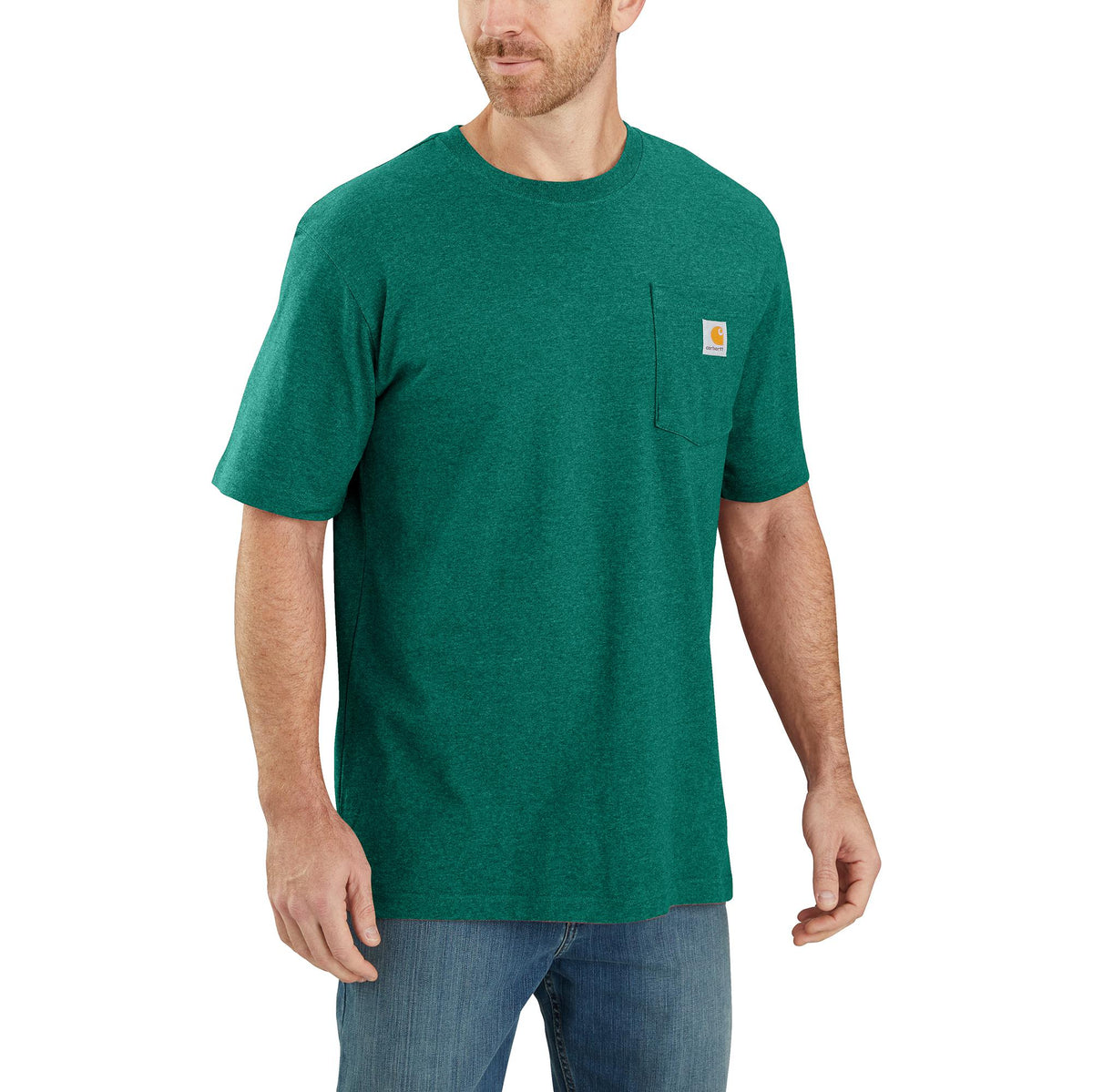 Carhartt Men&#39;s Short Sleeve Pocket T-Shirt_Cadmium Green Heather - Work World - Workwear, Work Boots, Safety Gear