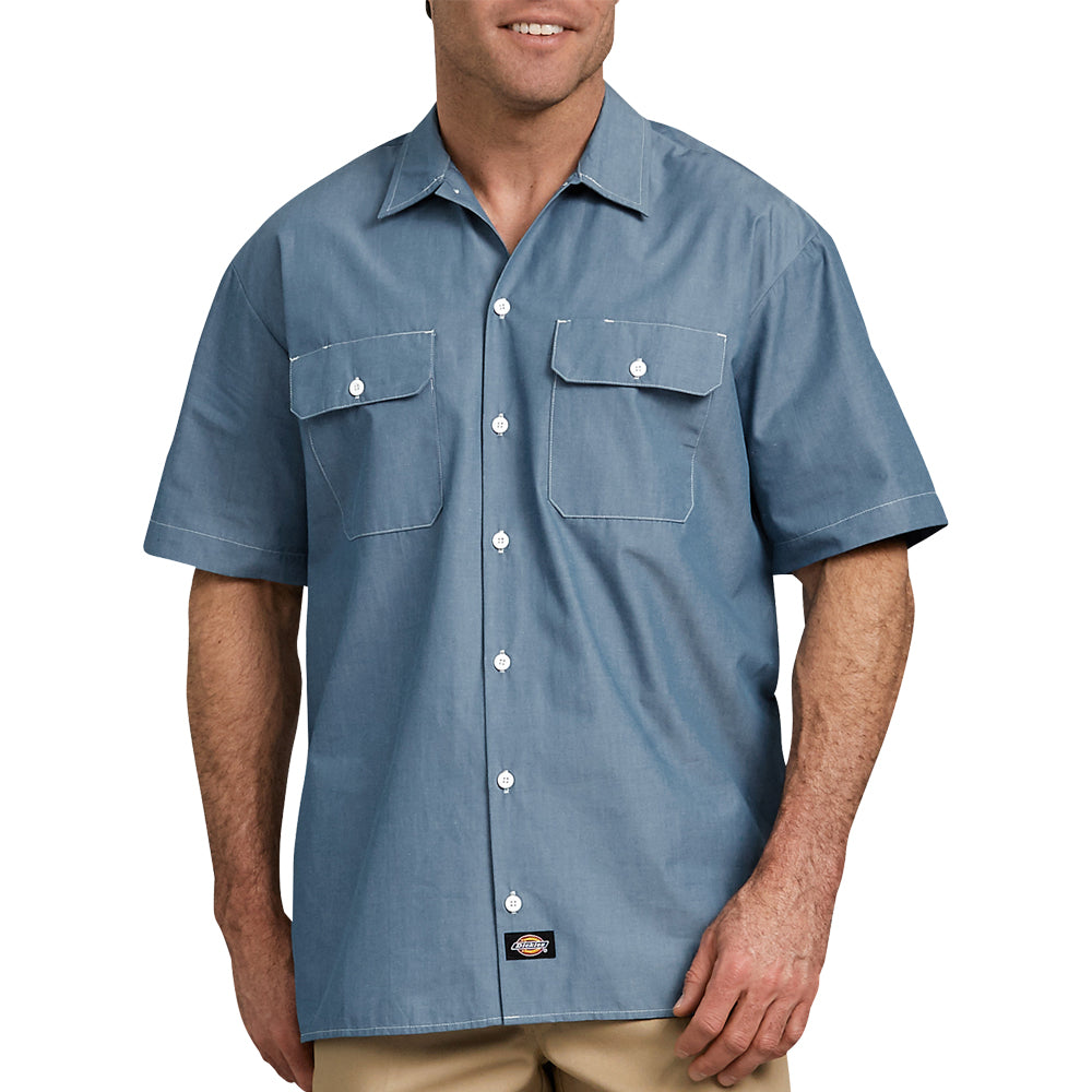 Dickies Men&#39;s Relaxed Fit Short Sleeve Chambray Shirt - Work World - Workwear, Work Boots, Safety Gear