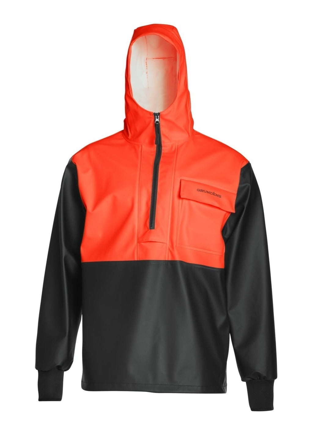Grundéns Men's Neptune 103 Waterproof Hooded Commercial Fishing Pullover Anorak Rainwear Grundens Orange/Black 2XL Reg