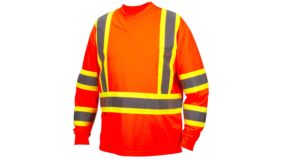 Pyramex Men&#39;s Hi-Vis Long Sleeve T-Shirt_Orange - Work World - Workwear, Work Boots, Safety Gear