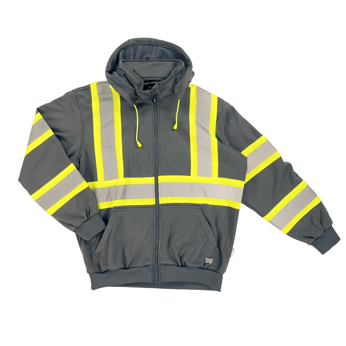 Tough Duck Men's Unlined C1 Hi-Vis Full-Zip Safety Hoodie Sweatshirts & Hoodies Tough Duck Grey 2XL Reg