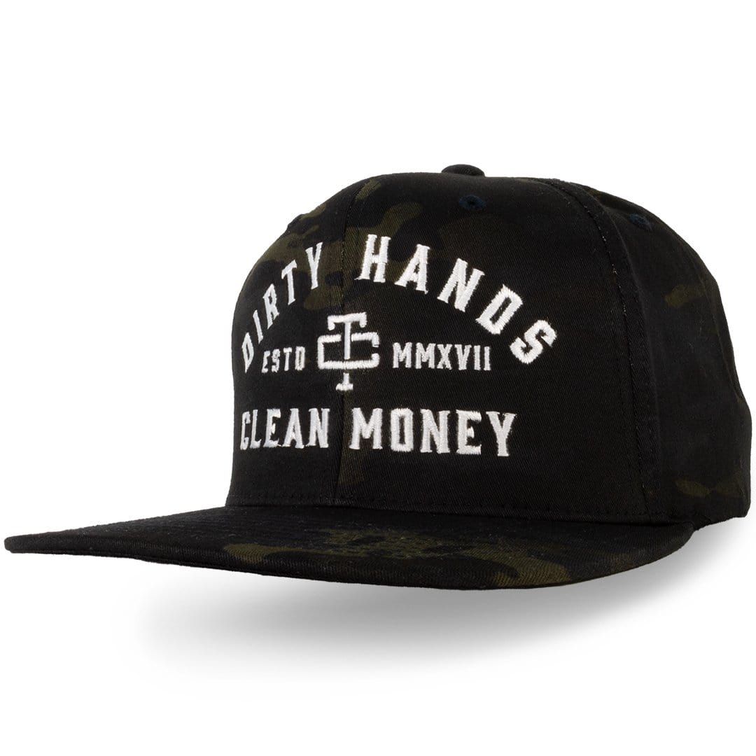 Troll Co. Men&#39;s DHCM &quot;Dirty Hands Clean Money&quot; Graphic Meshback Hat_Midnight Camo - Work World - Workwear, Work Boots, Safety Gear