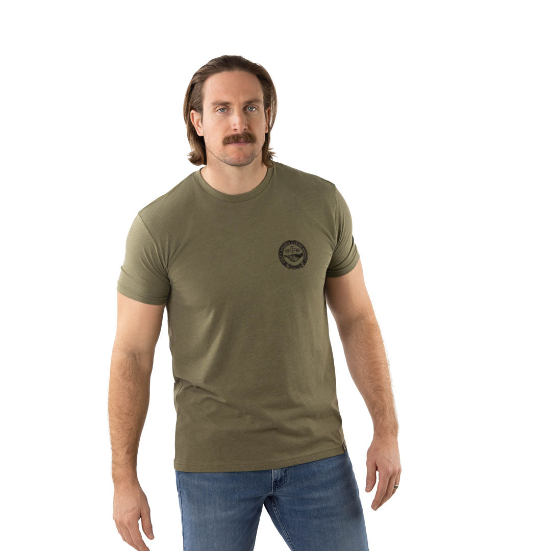 Troll Co. Men&#39;s Haggler &quot;Dirty Hands Clean Money&quot; Short Sleeve Crewneck Tee_Military Green - Work World - Workwear, Work Boots, Safety Gear