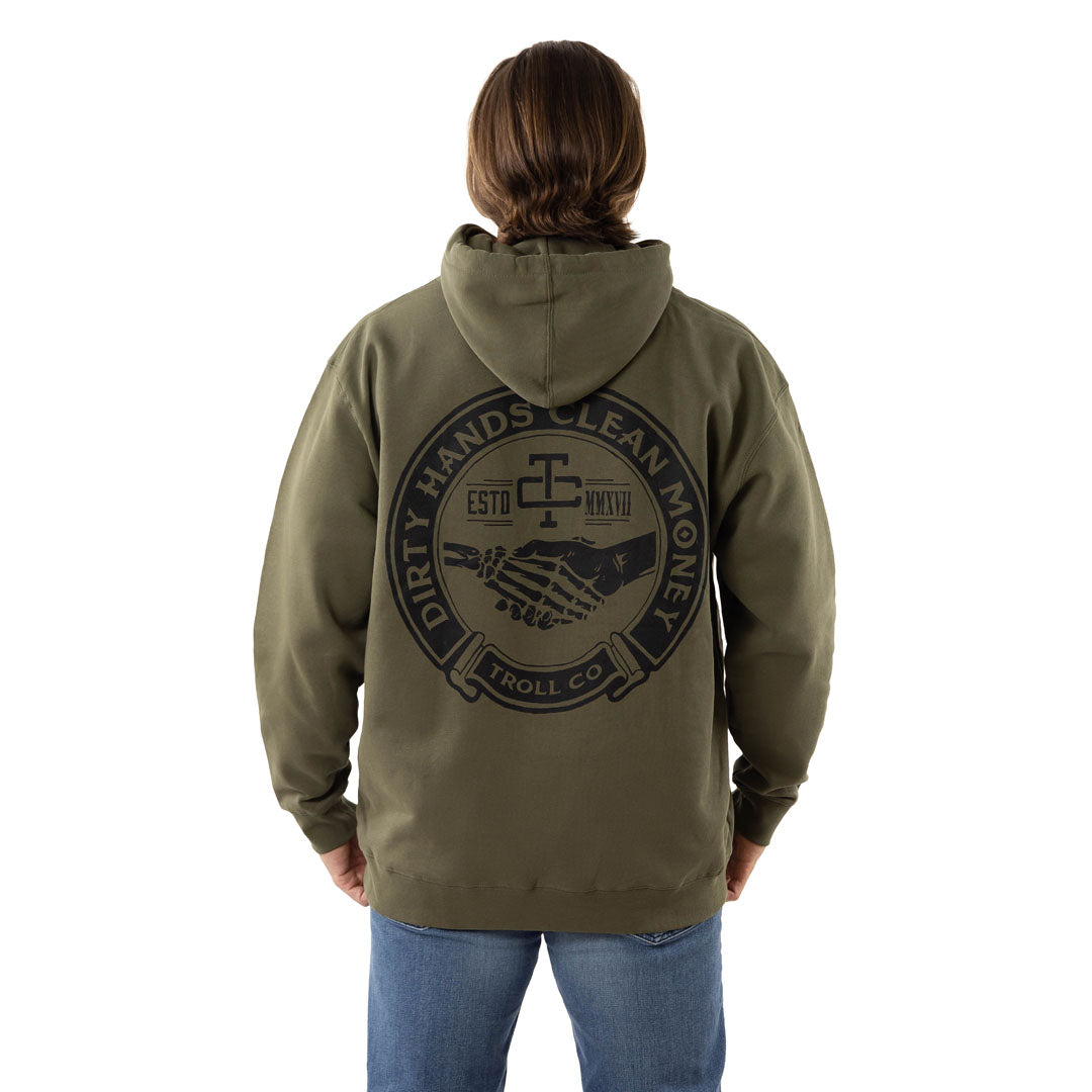 Troll Co. Men's Haggler "Dirty Hands Clean Money" Graphic Hooded Sweatshirt - Work World - Workwear, Work Boots, Safety Gear