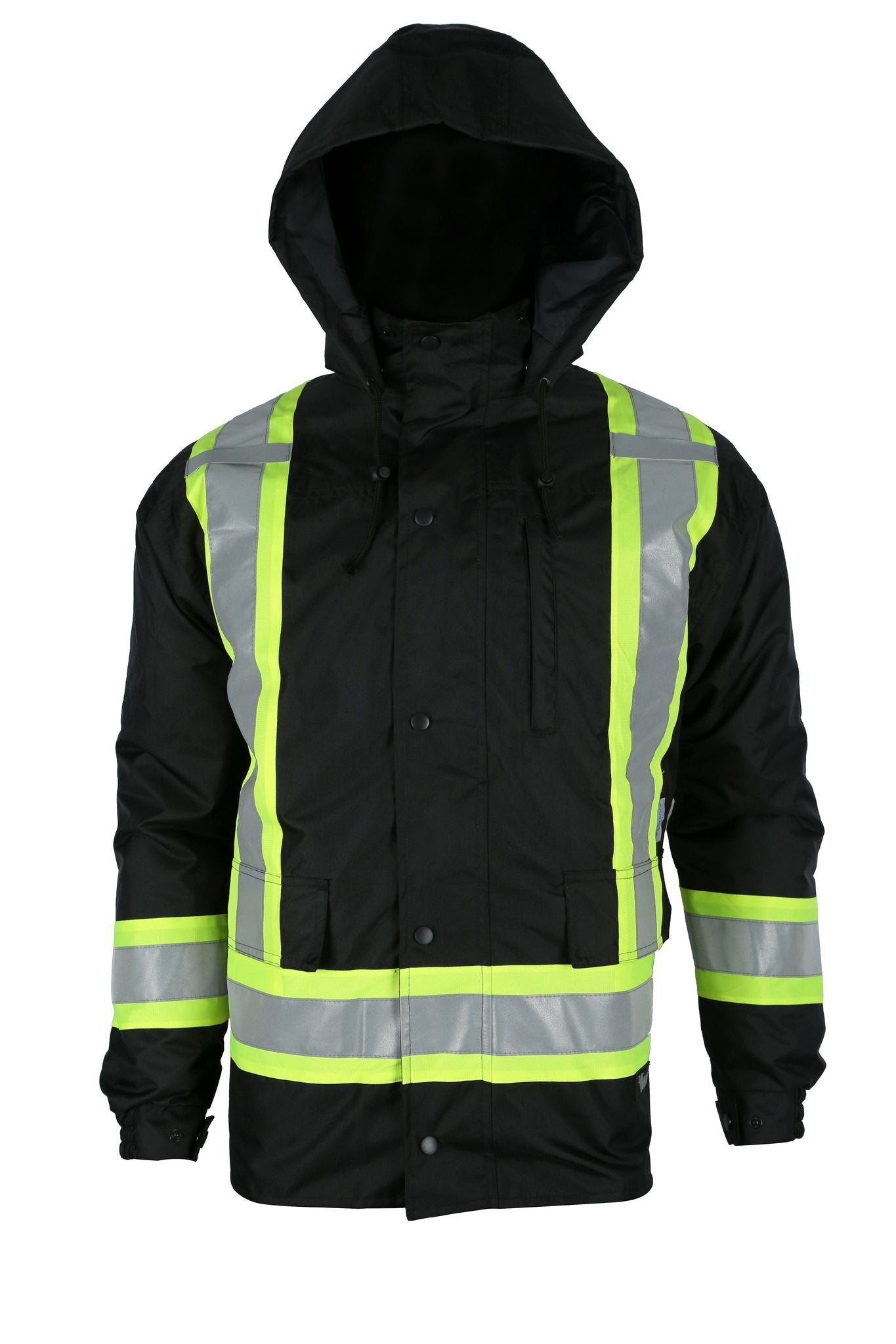Viking Men's Handyman® Waterproof Class 1 Hi-Vis 7-in-1 Hooded Rain Jacket_Black - Work World - Workwear, Work Boots, Safety Gear