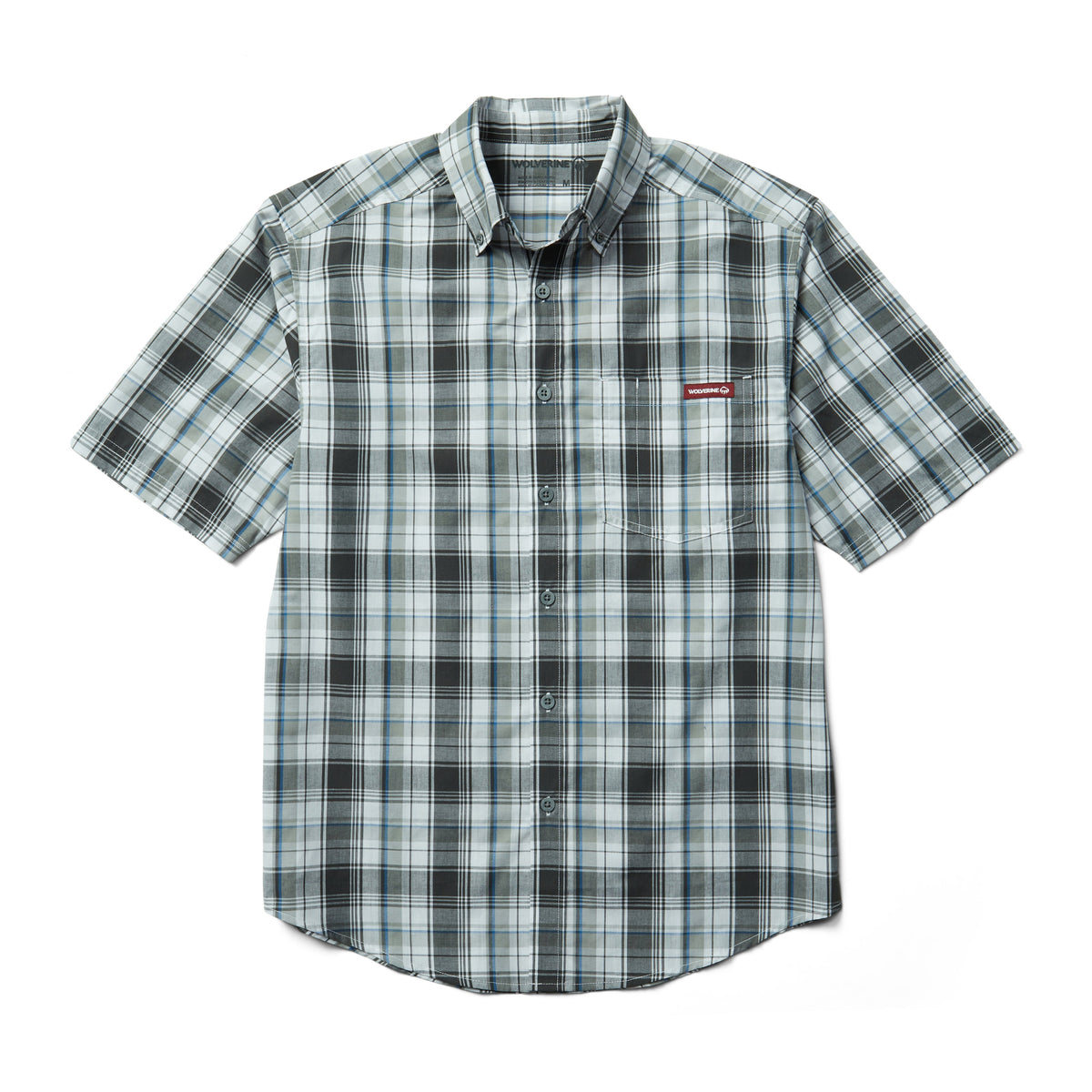 Wolverine Men's Mortar Short Sleeve Shirt Work Shirts Wolverine Onyx Plaid 2XL Reg