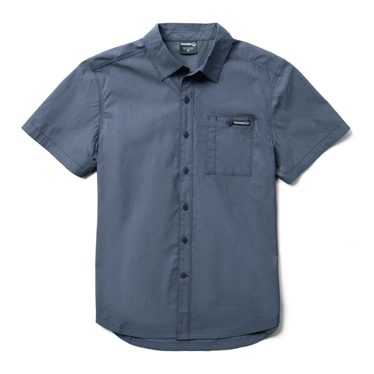 Wolverine Men's Grayson Button-Down Chambray Short Sleeve Work Shirt Work Shirts Wolverine Blue Chambray 2XL Reg
